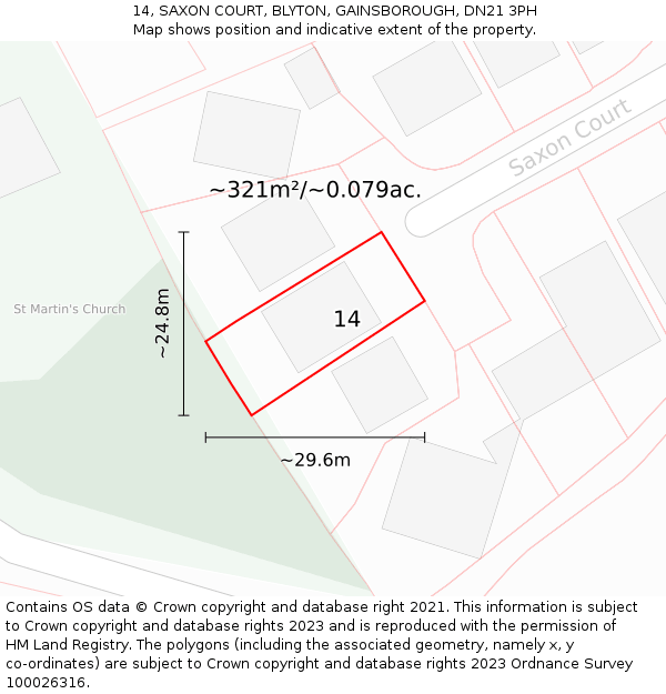 14, SAXON COURT, BLYTON, GAINSBOROUGH, DN21 3PH: Plot and title map