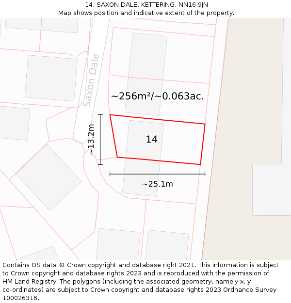14, SAXON DALE, KETTERING, NN16 9JN: Plot and title map