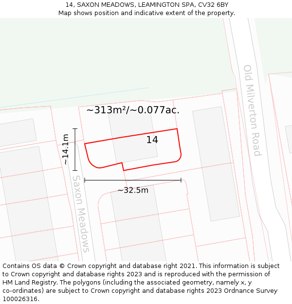 14, SAXON MEADOWS, LEAMINGTON SPA, CV32 6BY: Plot and title map
