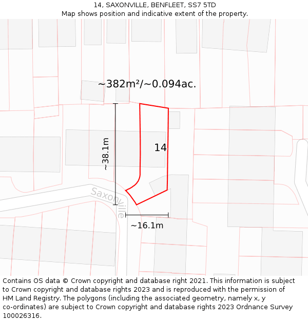 14, SAXONVILLE, BENFLEET, SS7 5TD: Plot and title map