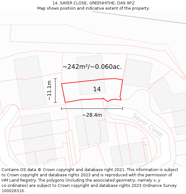 14, SAYER CLOSE, GREENHITHE, DA9 9PZ: Plot and title map
