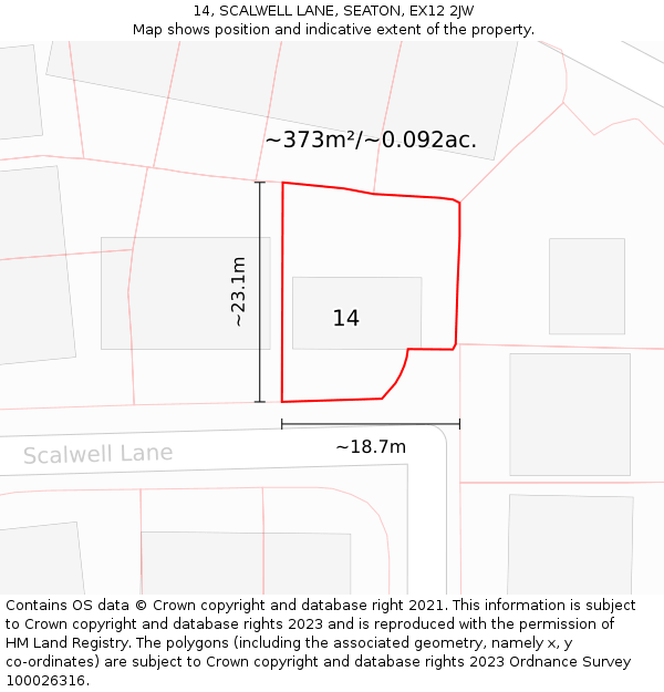 14, SCALWELL LANE, SEATON, EX12 2JW: Plot and title map