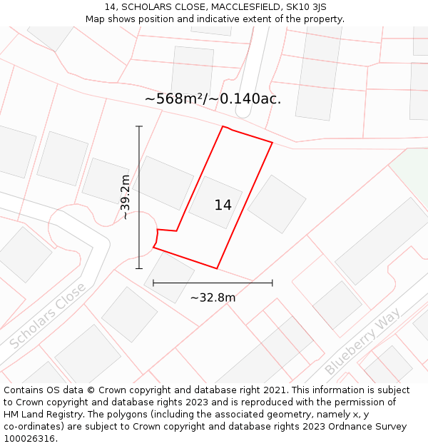 14, SCHOLARS CLOSE, MACCLESFIELD, SK10 3JS: Plot and title map
