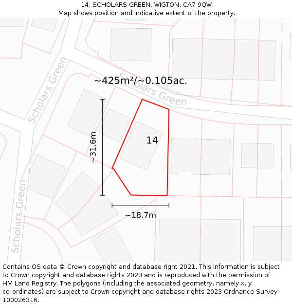 14, SCHOLARS GREEN, WIGTON, CA7 9QW: Plot and title map