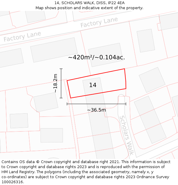 14, SCHOLARS WALK, DISS, IP22 4EA: Plot and title map