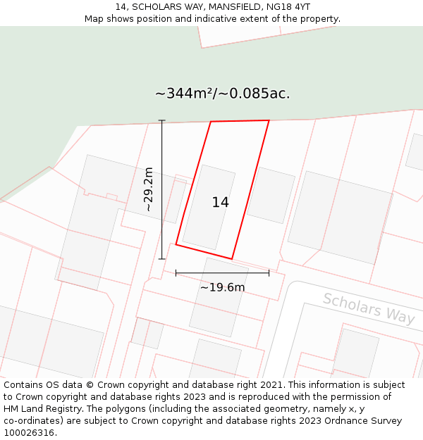 14, SCHOLARS WAY, MANSFIELD, NG18 4YT: Plot and title map