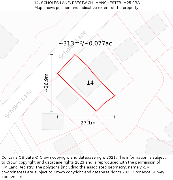 14, SCHOLES LANE, PRESTWICH, MANCHESTER, M25 0BA: Plot and title map