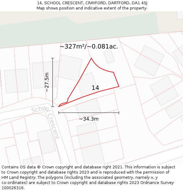 14, SCHOOL CRESCENT, CRAYFORD, DARTFORD, DA1 4SJ: Plot and title map