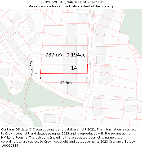 14, SCHOOL HILL, SANDHURST, GU47 8LD: Plot and title map