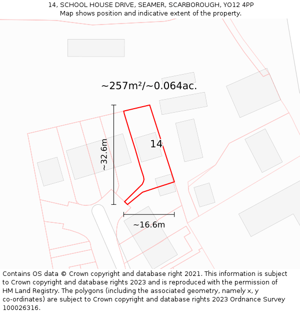 14, SCHOOL HOUSE DRIVE, SEAMER, SCARBOROUGH, YO12 4PP: Plot and title map