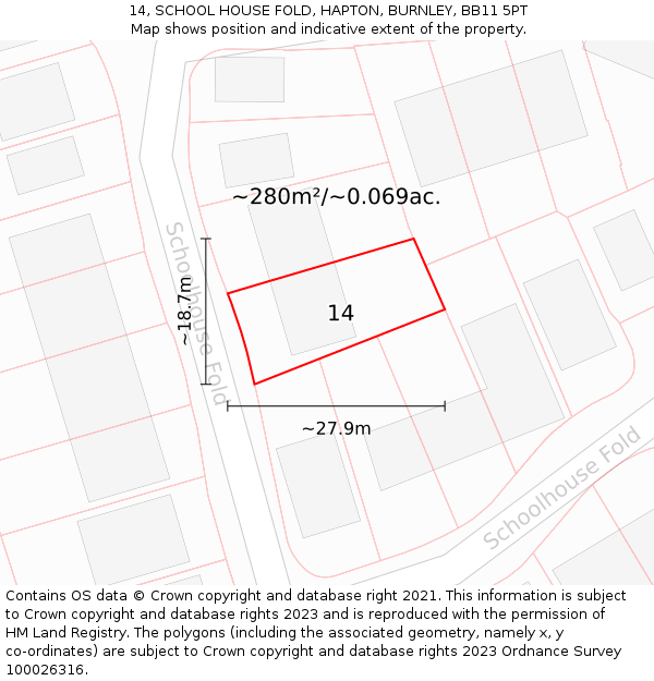 14, SCHOOL HOUSE FOLD, HAPTON, BURNLEY, BB11 5PT: Plot and title map