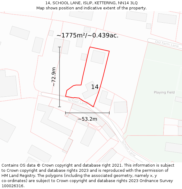 14, SCHOOL LANE, ISLIP, KETTERING, NN14 3LQ: Plot and title map
