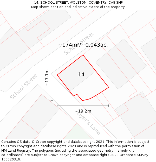 14, SCHOOL STREET, WOLSTON, COVENTRY, CV8 3HF: Plot and title map
