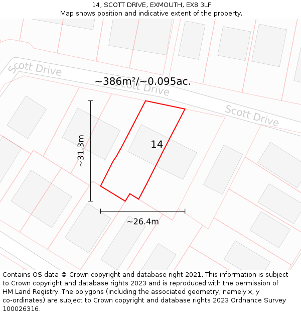14, SCOTT DRIVE, EXMOUTH, EX8 3LF: Plot and title map