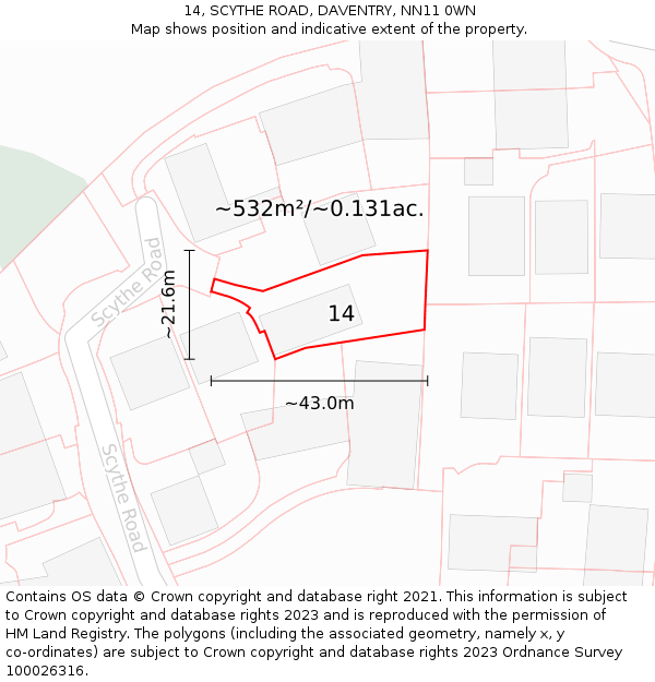 14, SCYTHE ROAD, DAVENTRY, NN11 0WN: Plot and title map