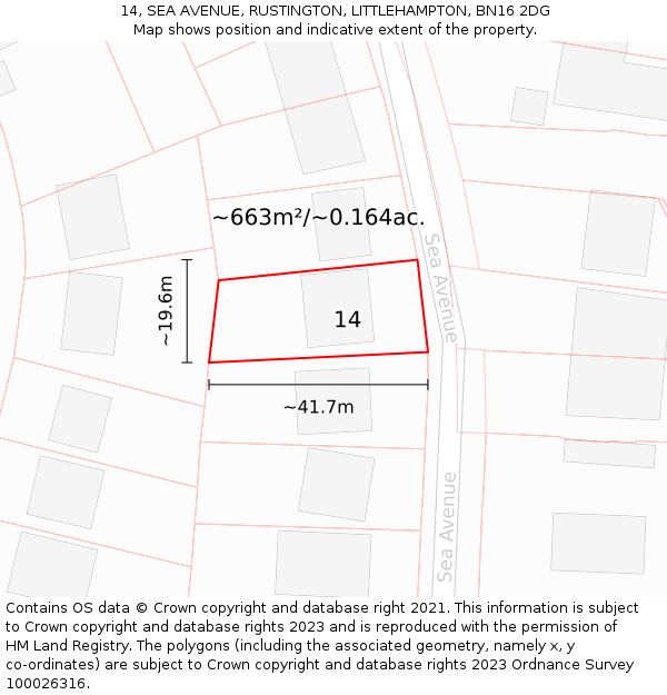 14, SEA AVENUE, RUSTINGTON, LITTLEHAMPTON, BN16 2DG: Plot and title map