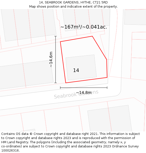 14, SEABROOK GARDENS, HYTHE, CT21 5RD: Plot and title map