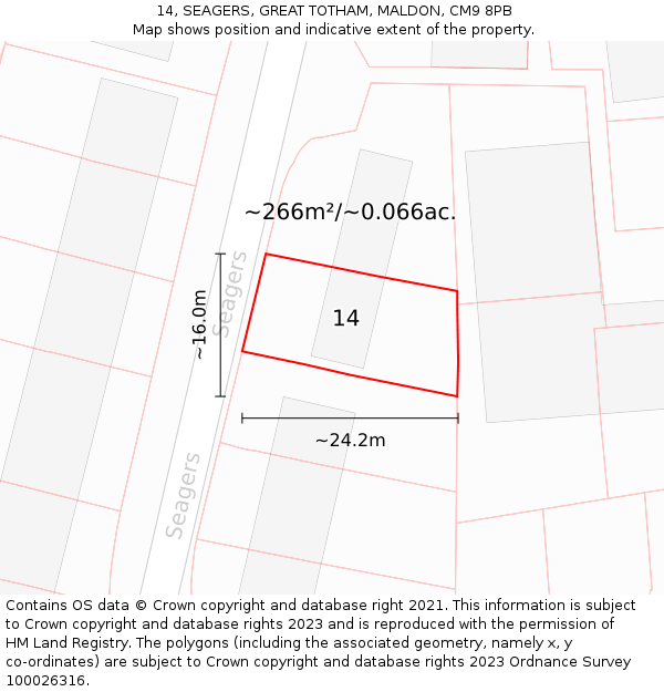 14, SEAGERS, GREAT TOTHAM, MALDON, CM9 8PB: Plot and title map