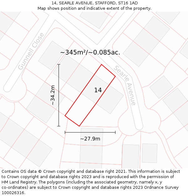 14, SEARLE AVENUE, STAFFORD, ST16 1AD: Plot and title map