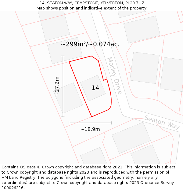 14, SEATON WAY, CRAPSTONE, YELVERTON, PL20 7UZ: Plot and title map