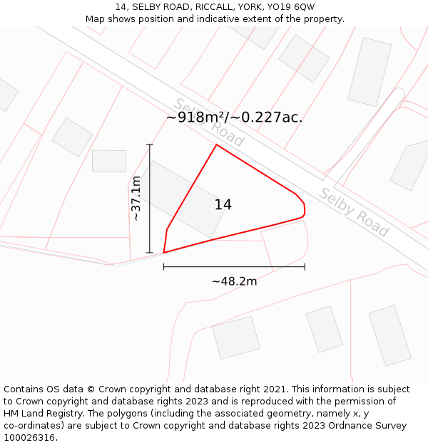 14, SELBY ROAD, RICCALL, YORK, YO19 6QW: Plot and title map