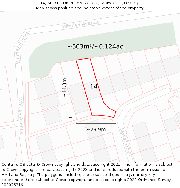 14, SELKER DRIVE, AMINGTON, TAMWORTH, B77 3QT: Plot and title map