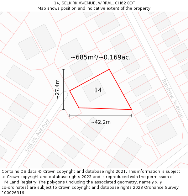14, SELKIRK AVENUE, WIRRAL, CH62 8DT: Plot and title map