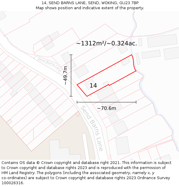14, SEND BARNS LANE, SEND, WOKING, GU23 7BP: Plot and title map
