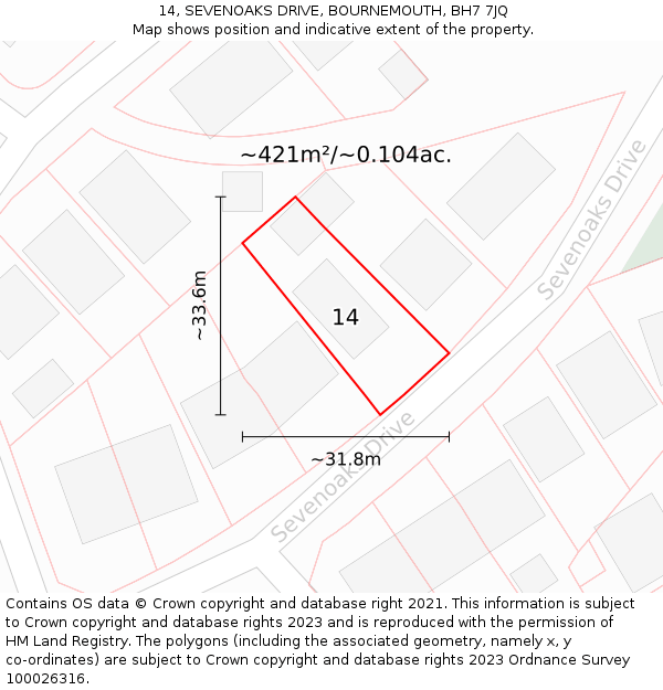 14, SEVENOAKS DRIVE, BOURNEMOUTH, BH7 7JQ: Plot and title map