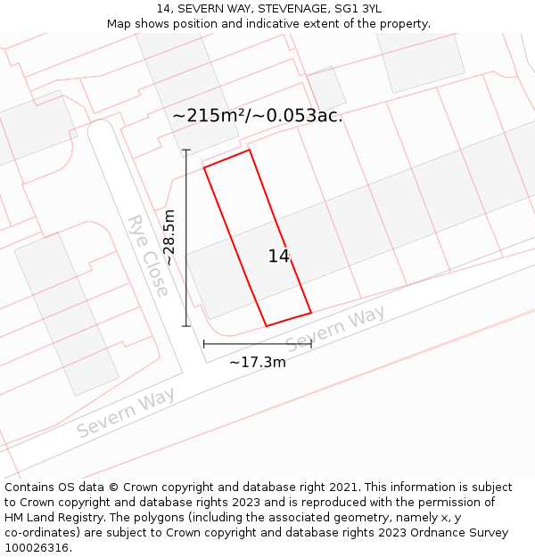 14, SEVERN WAY, STEVENAGE, SG1 3YL: Plot and title map