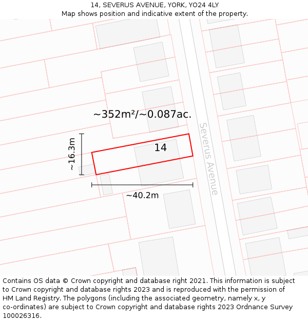 14, SEVERUS AVENUE, YORK, YO24 4LY: Plot and title map