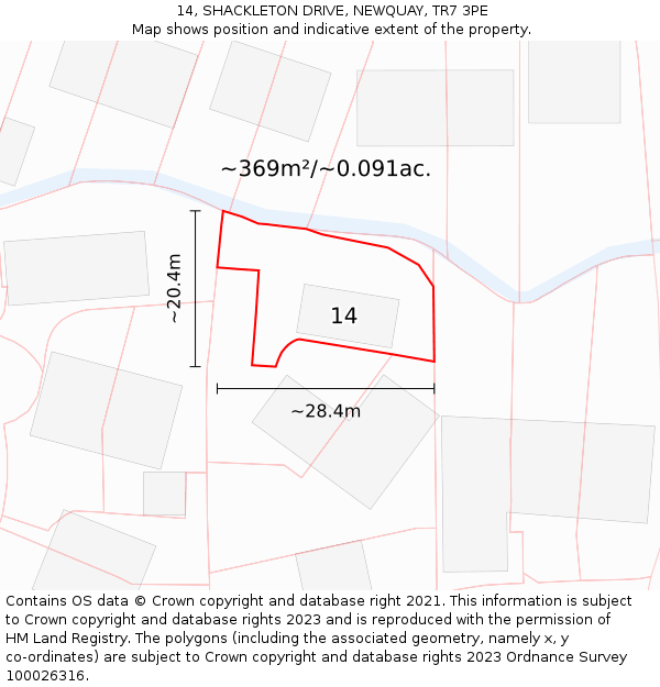 14, SHACKLETON DRIVE, NEWQUAY, TR7 3PE: Plot and title map