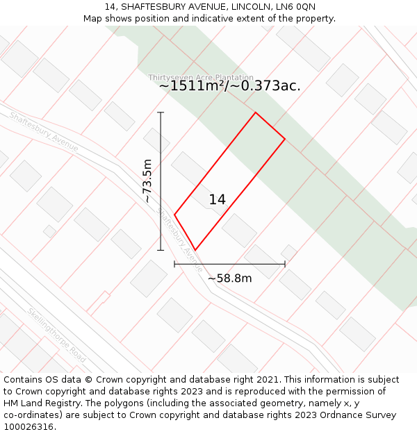 14, SHAFTESBURY AVENUE, LINCOLN, LN6 0QN: Plot and title map