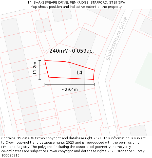 14, SHAKESPEARE DRIVE, PENKRIDGE, STAFFORD, ST19 5PW: Plot and title map