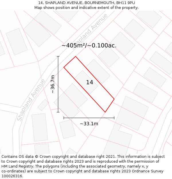 14, SHAPLAND AVENUE, BOURNEMOUTH, BH11 9PU: Plot and title map