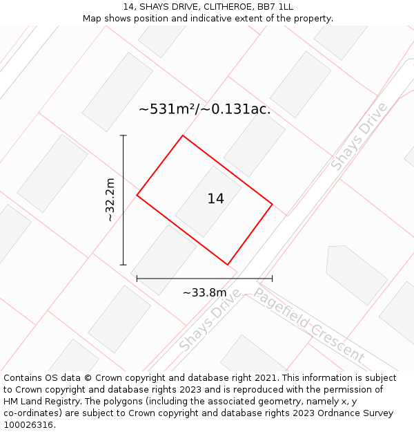 14, SHAYS DRIVE, CLITHEROE, BB7 1LL: Plot and title map
