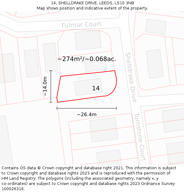 14, SHELLDRAKE DRIVE, LEEDS, LS10 3NB: Plot and title map
