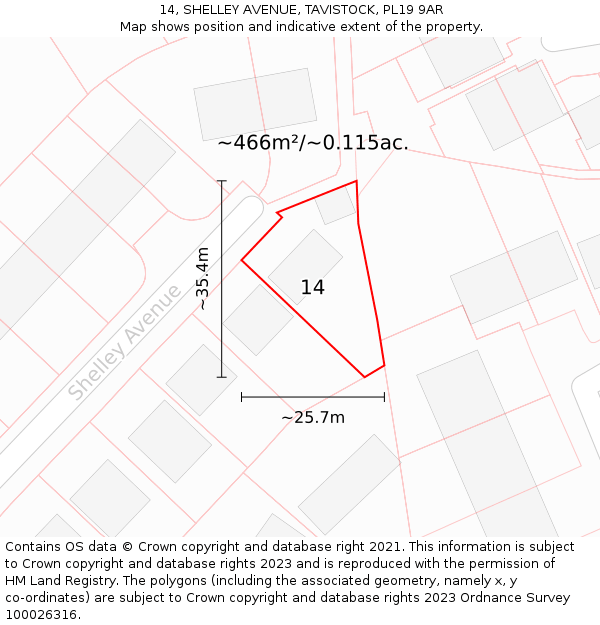 14, SHELLEY AVENUE, TAVISTOCK, PL19 9AR: Plot and title map