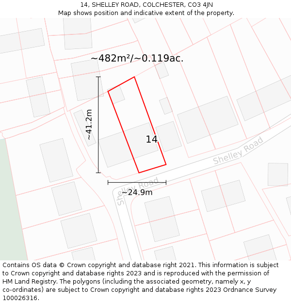 14, SHELLEY ROAD, COLCHESTER, CO3 4JN: Plot and title map