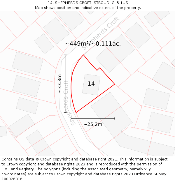 14, SHEPHERDS CROFT, STROUD, GL5 1US: Plot and title map