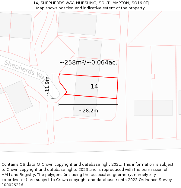 14, SHEPHERDS WAY, NURSLING, SOUTHAMPTON, SO16 0TJ: Plot and title map