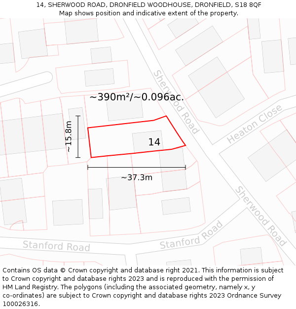 14, SHERWOOD ROAD, DRONFIELD WOODHOUSE, DRONFIELD, S18 8QF: Plot and title map