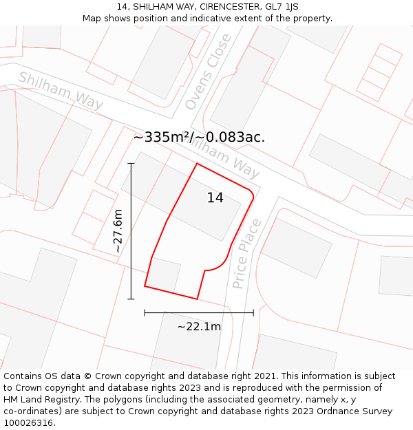 14, SHILHAM WAY, CIRENCESTER, GL7 1JS: Plot and title map