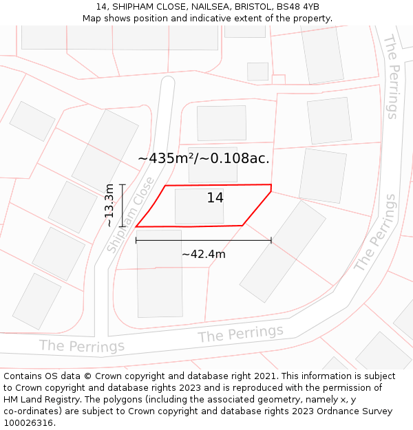 14, SHIPHAM CLOSE, NAILSEA, BRISTOL, BS48 4YB: Plot and title map