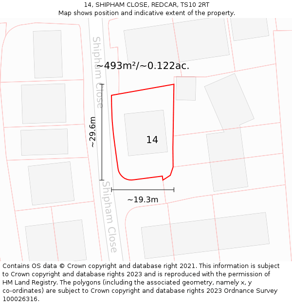 14, SHIPHAM CLOSE, REDCAR, TS10 2RT: Plot and title map