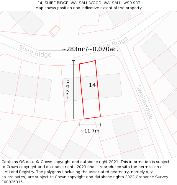 14, SHIRE RIDGE, WALSALL WOOD, WALSALL, WS9 9RB: Plot and title map
