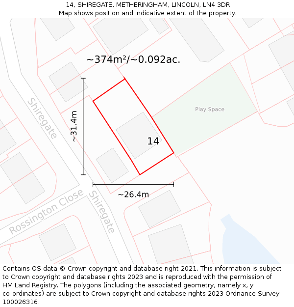 14, SHIREGATE, METHERINGHAM, LINCOLN, LN4 3DR: Plot and title map