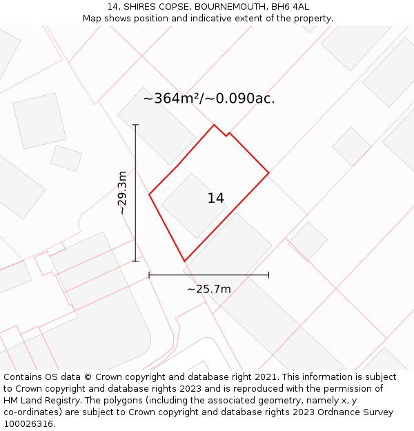 14, SHIRES COPSE, BOURNEMOUTH, BH6 4AL: Plot and title map