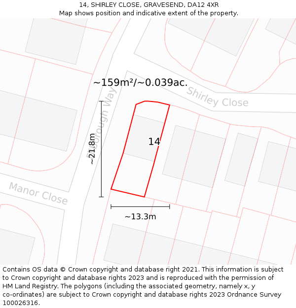 14, SHIRLEY CLOSE, GRAVESEND, DA12 4XR: Plot and title map