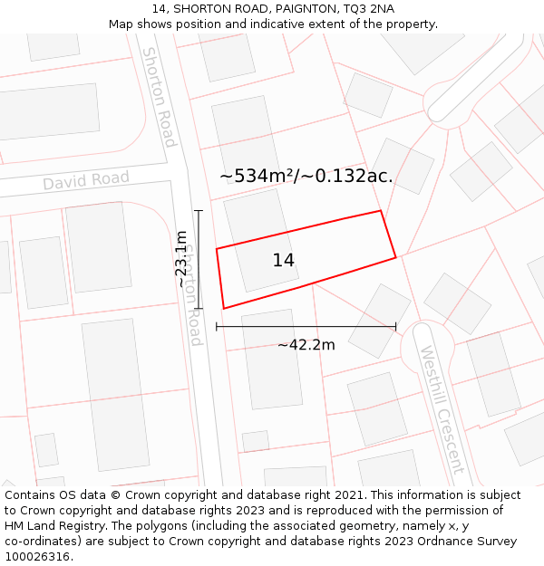 14, SHORTON ROAD, PAIGNTON, TQ3 2NA: Plot and title map